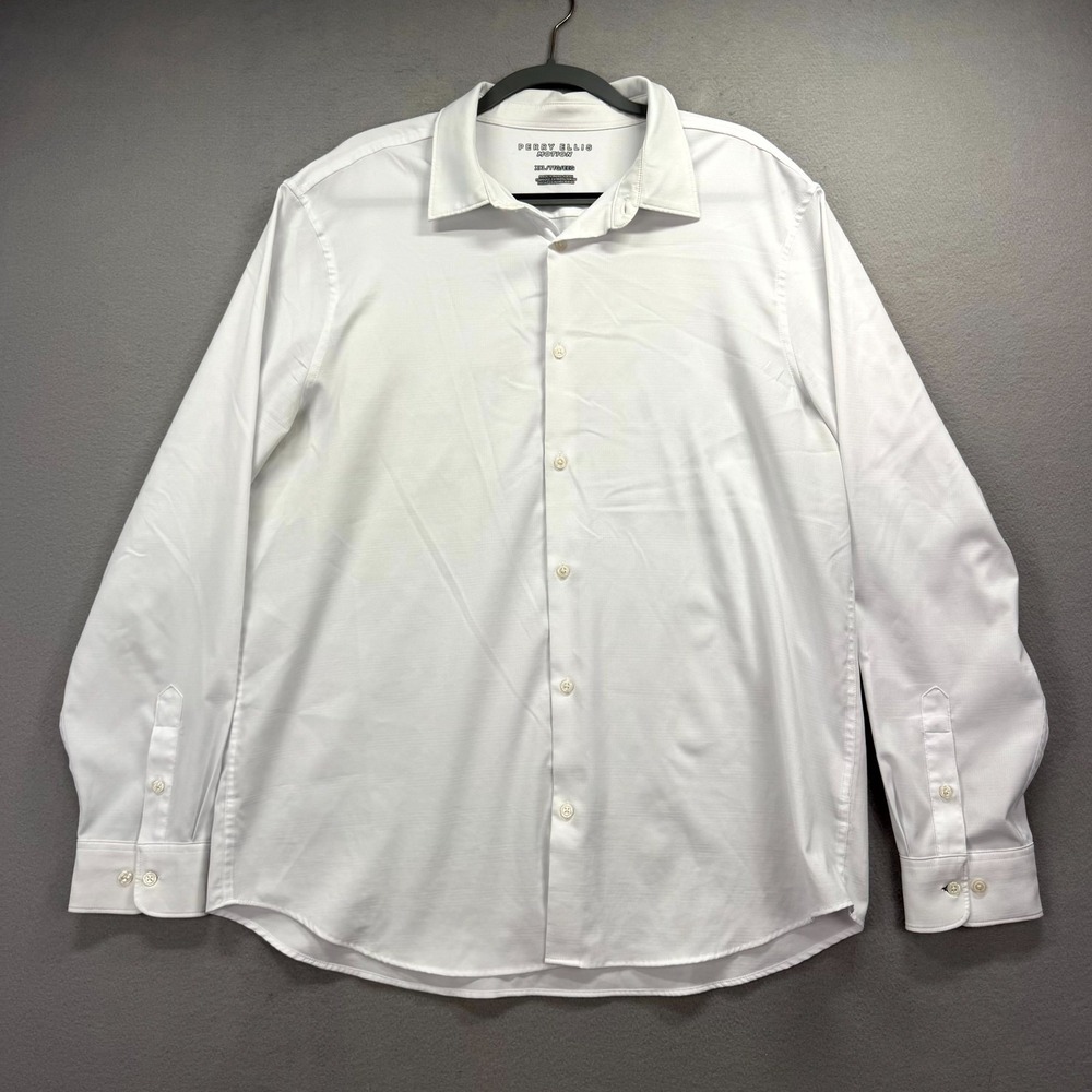 Perry Ellis Motion Performance Shirt Men 2XL White Classic Long Sleeve Oxford